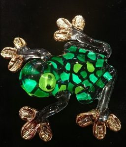 Handmade Green Glass Frog 24crt Gold Trim